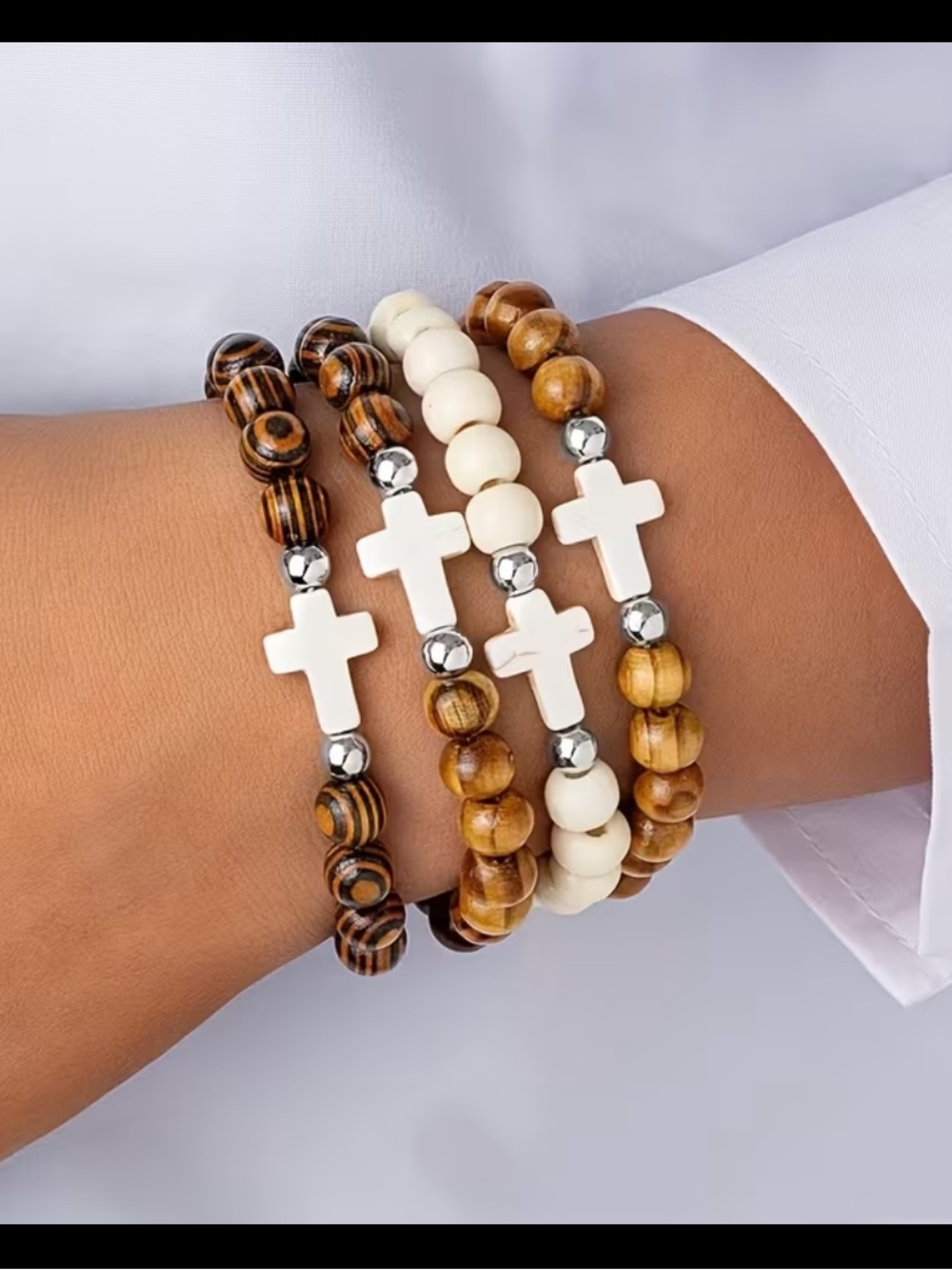 One Random Multi-Strand Beaded Cross Bracelet - Picture 3 of 4